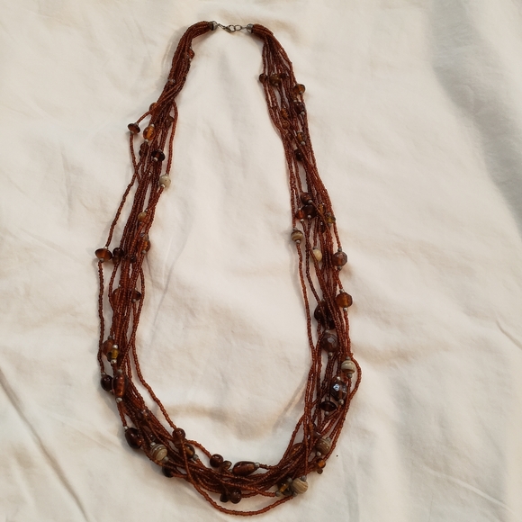 Stunning Vintage Multiple Strand Black Glass Seed Bead Necklace Dark Amber - Picture 1 of 6